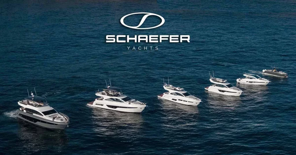 The luxurious fleet from Schaefer Yachts cruising on open water.