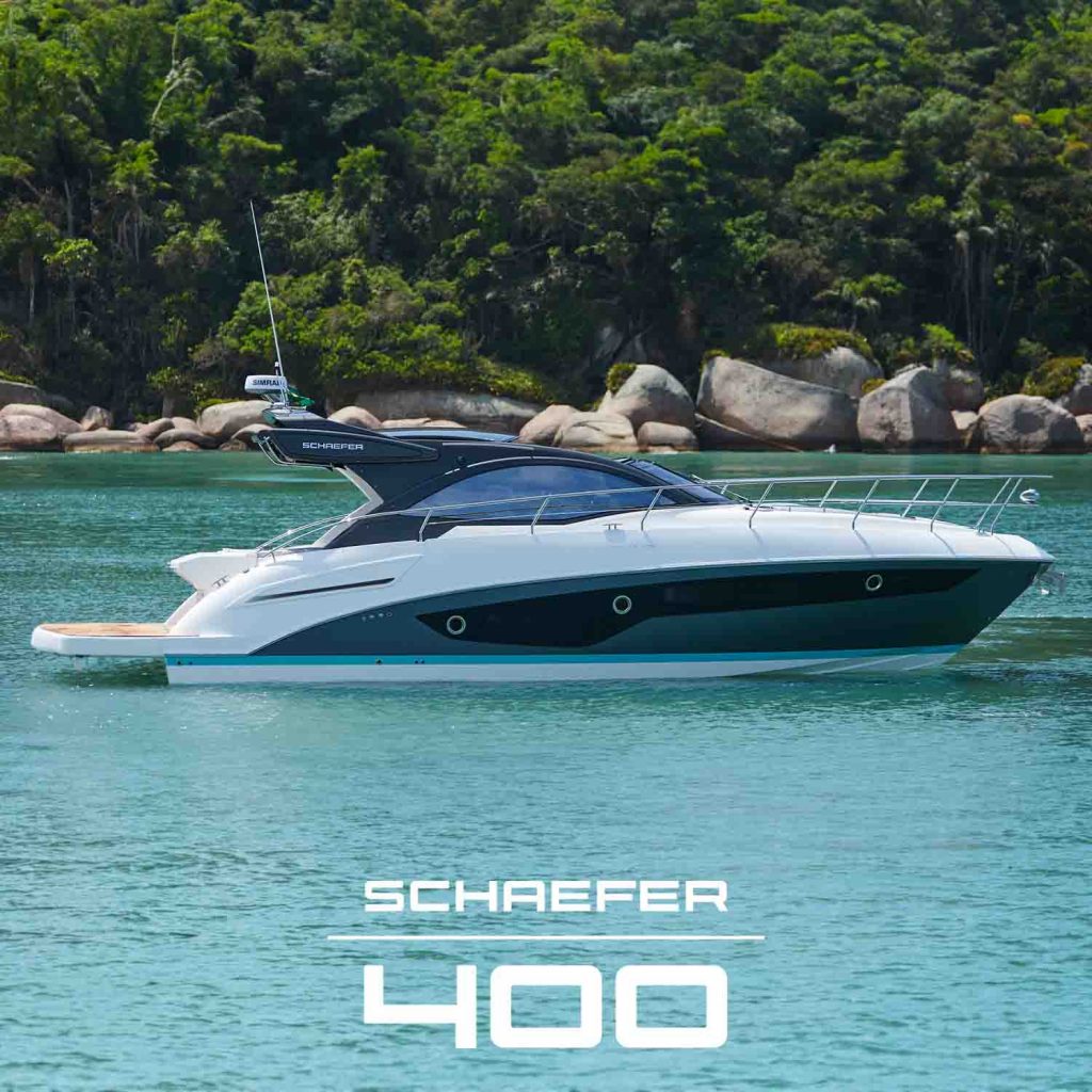 Schaefer 400: 40 ft of opulence. Contemporary design, advanced features. Perfect for day cruises and longer voyages. Combines style and function.