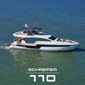 Discover the Schaefer Yachts 770: 30 years of innovation culminate in this bold, technologically advanced yacht. Experience unprecedented luxury and space on board