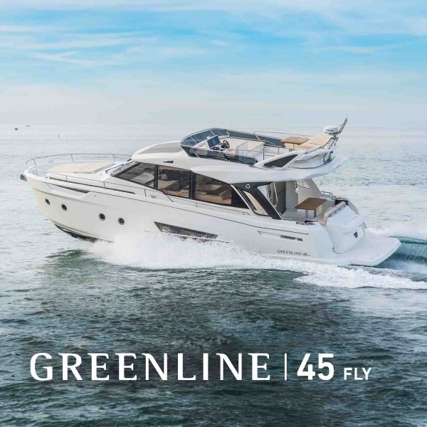 Experience the future of boating with the Greenline 45 Fly. Choose from advanced propulsion options for exhilarating speeds or eco-friendly cruising.