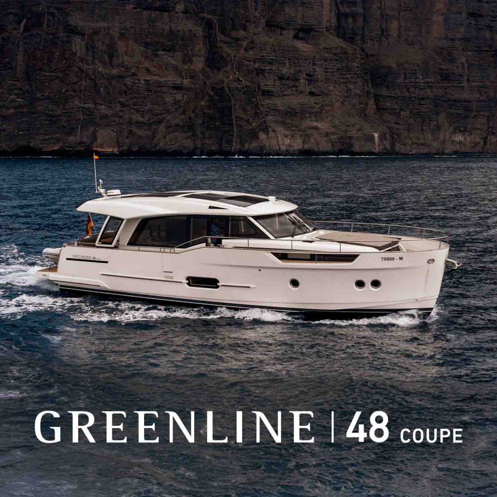 Experience luxury and innovation with Greenline 48 Coupe. One-level living, ample power, and solar efficiency redefine yachting comfort.