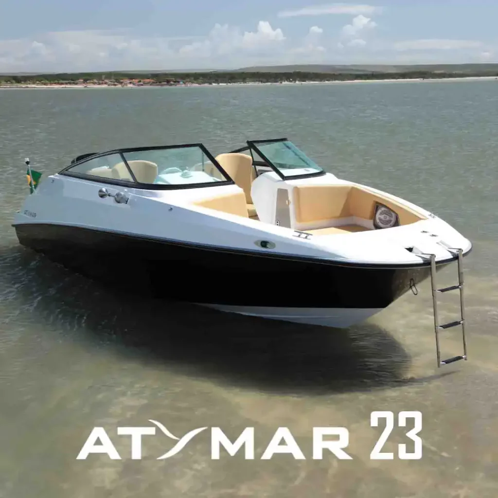 Detailed view of the Atymar 23 Bowrider's sleek hull, highlighting its sporty design and craftsmanship